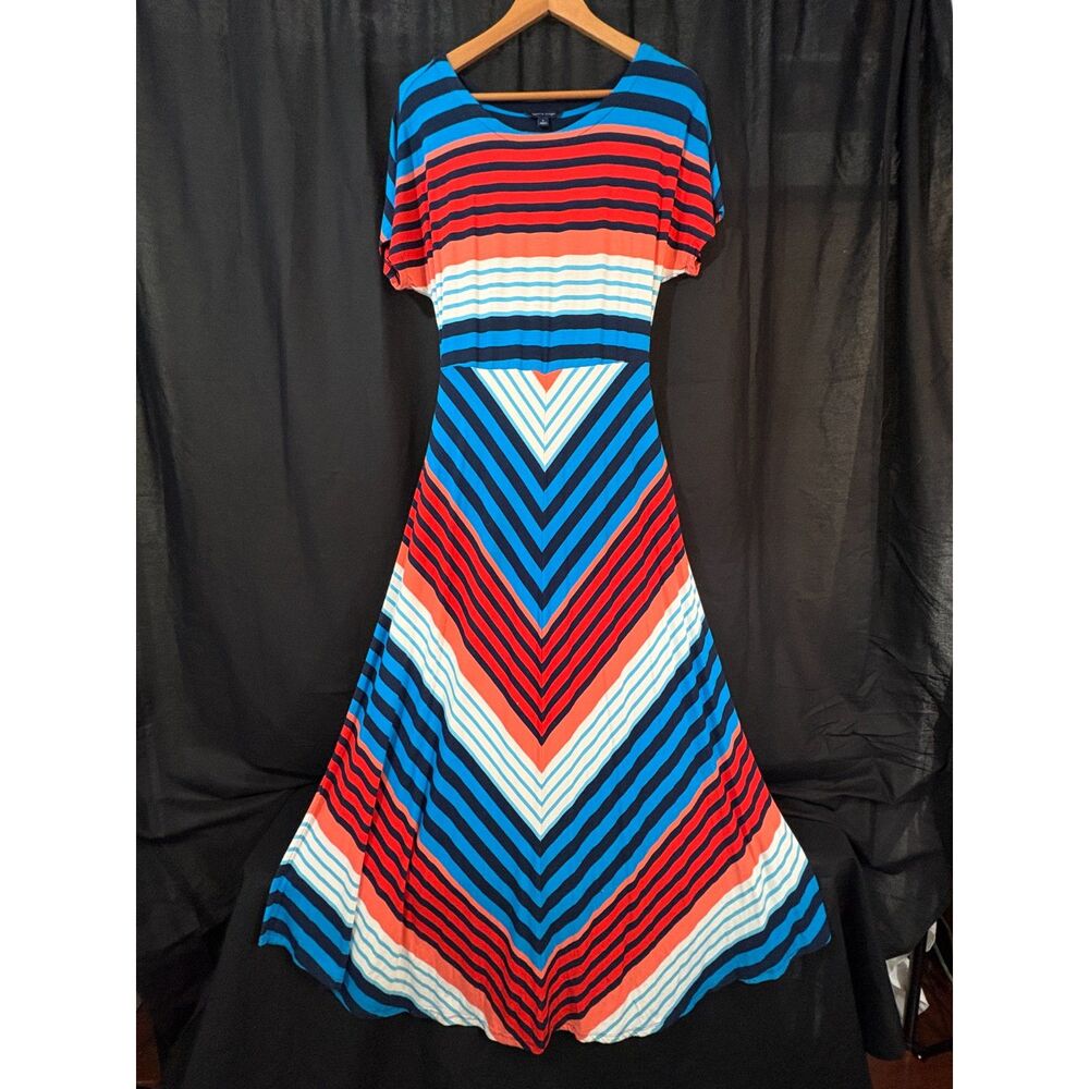 Tommy Hilfiger Striped Chevron Maxi Dress M Blue Red Coral